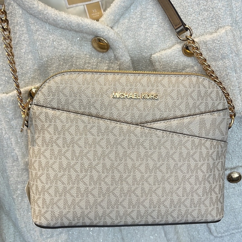 Michael Kors Jet Set Travel Medium Metallic Signature Logo Dome Crossbody NWT - Picture 11 of 16